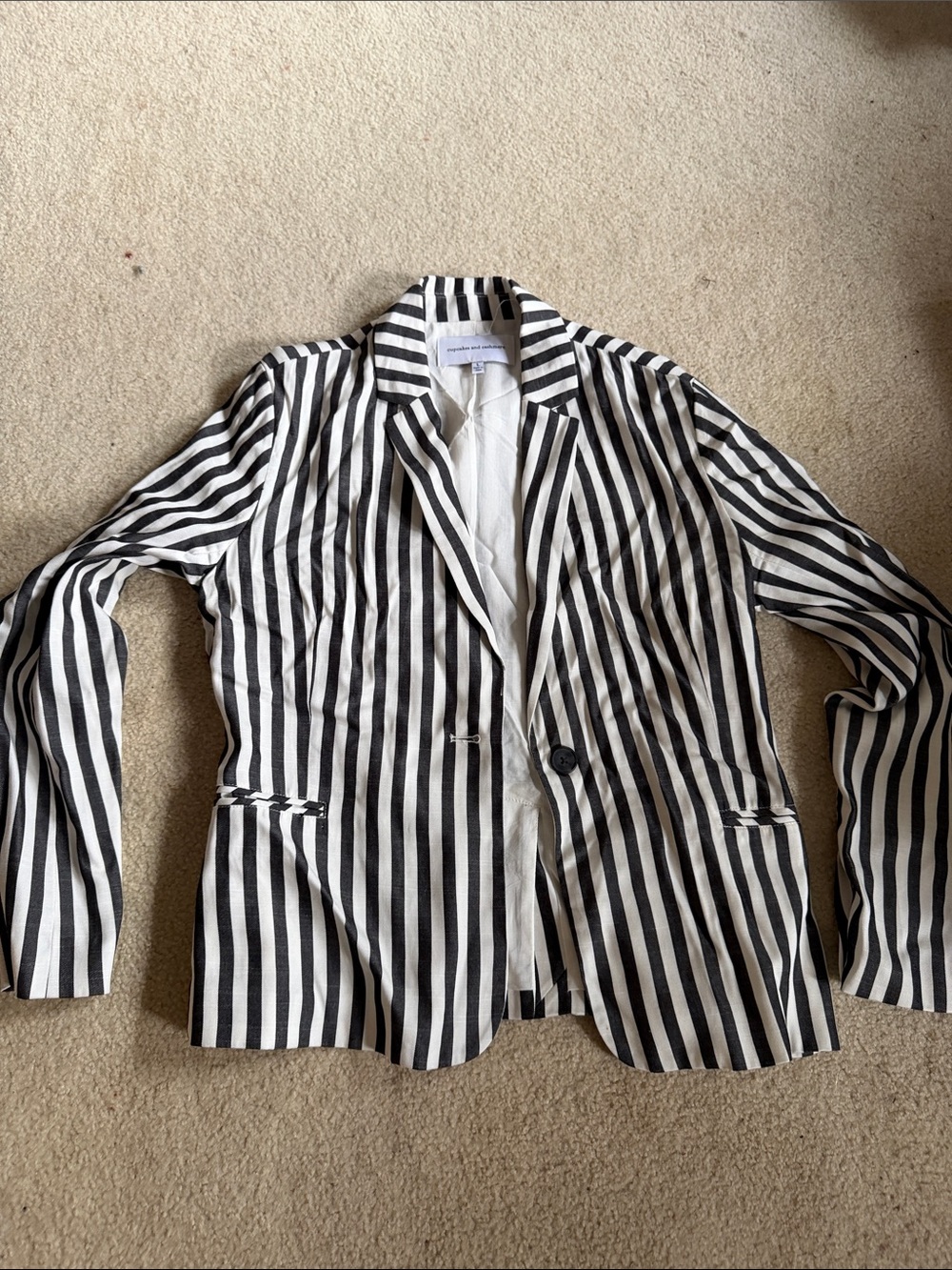 Grey & White Vertical Stripe Blazer